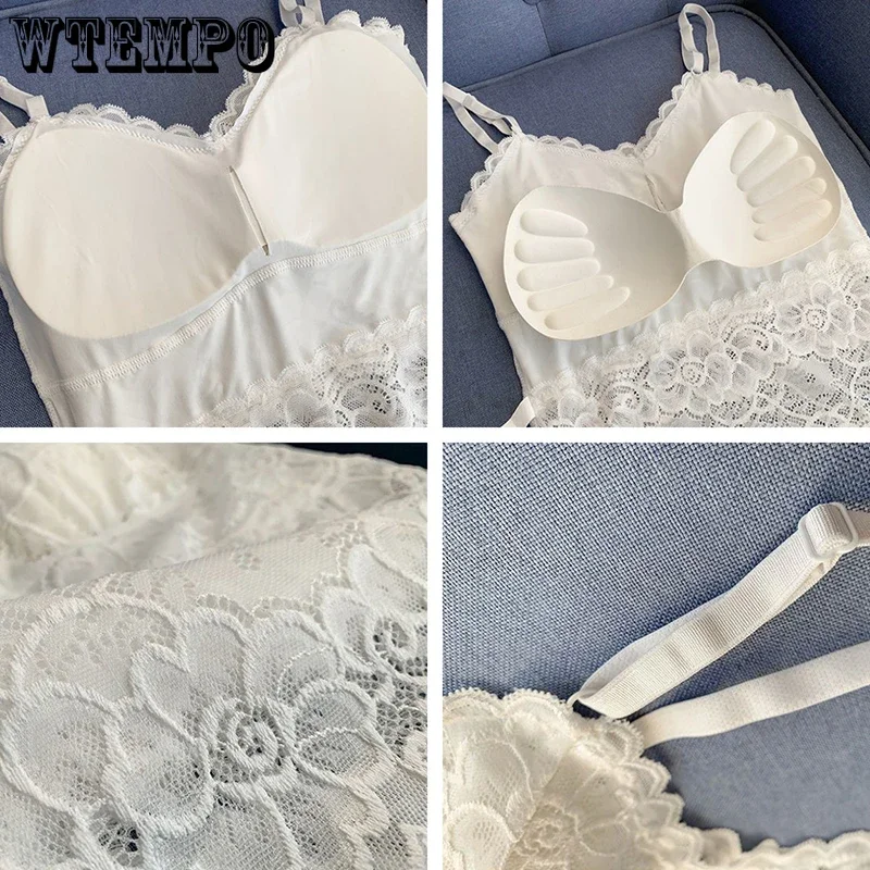 WTEMPO Adjustable Shoulder Strap Cropped Tops Bra with Breast Pad Four Season Camisole Vest Women Long Lace Sexy Base Underwear image 6