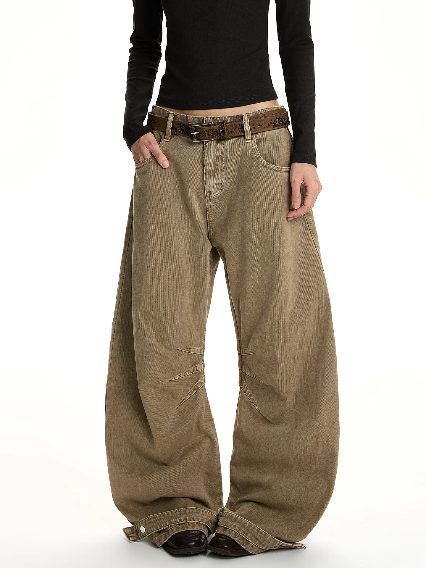 

Ретро джинсы с эффектом потертости и складками, свободные, прямые, слегка расклешенные, с высокой талией, длинные брюки, молодежная повседневная одежда