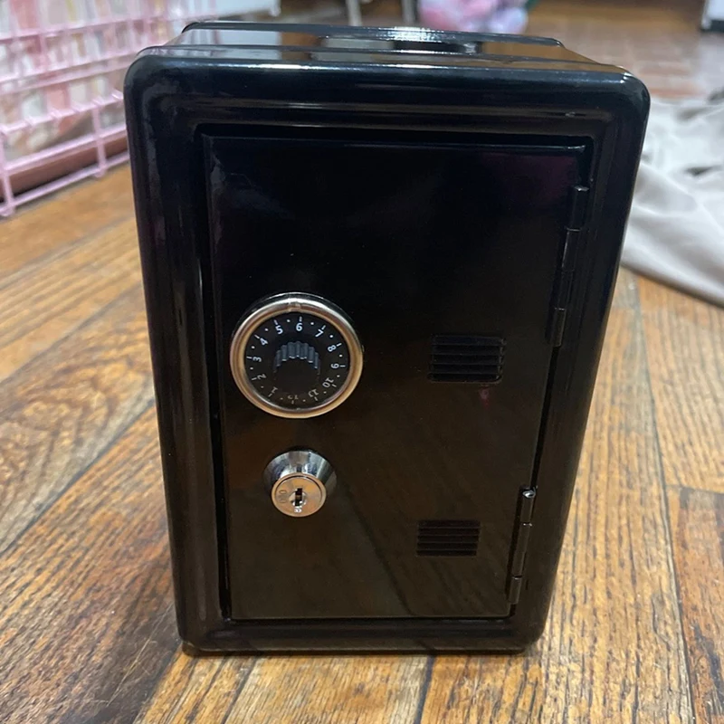 N75R-2X Safe Box Organizer Iron Desk Decorative Box Piggy Bank Metal Mini Cabinet Money Storage Box Storage Box Black