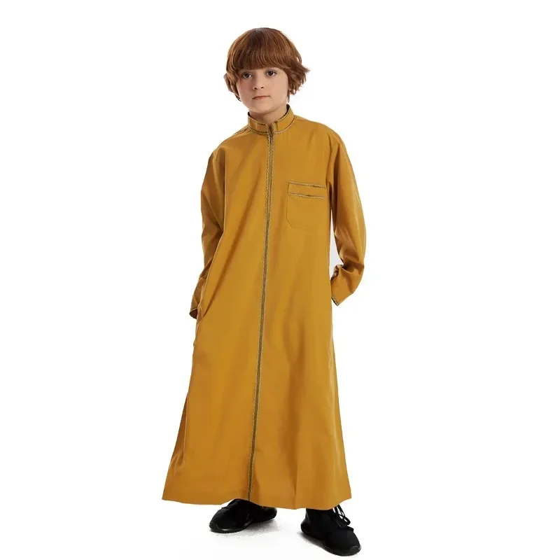 Turkish Muslim Kids Abaya Jubba Thobe Kimono Boy Thobe Thawb Caftan for Children Islam Eid Clothing Long Robe Dress Dubai Saudi