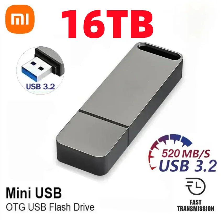 Xiaomi Mijia unidad Flash de 16TB OTG USB3.2 pluma de transferencia de alta velocidad llave 8TB 4TB unidad de memoria de Metal portátil resistente al agua