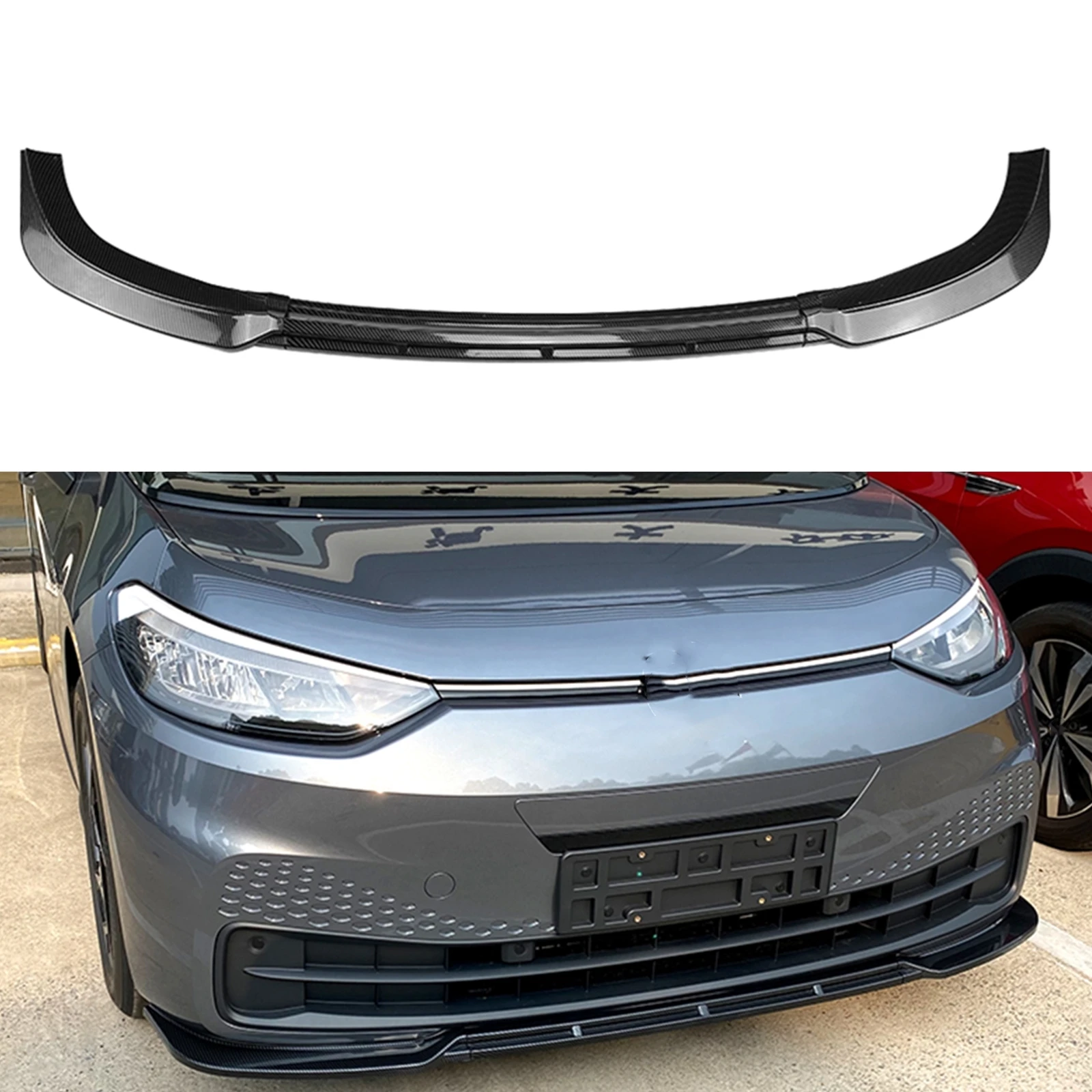 

Front Bumper Spoiler Splitter Lip For Volkswagen VW ID.3 2019-2022 Carbon Fiber Look/Gloss Black Car Lower Blade Protector Plate