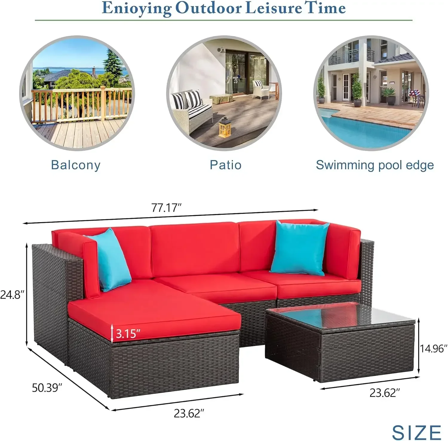 [وصول جديد، مخزون محدود! ] أثاث مكون من 5 قطع، مجموعة محادثة صغيرة للفناء مصنوعة من الخيزران البني لجميع الأحوال الجوية