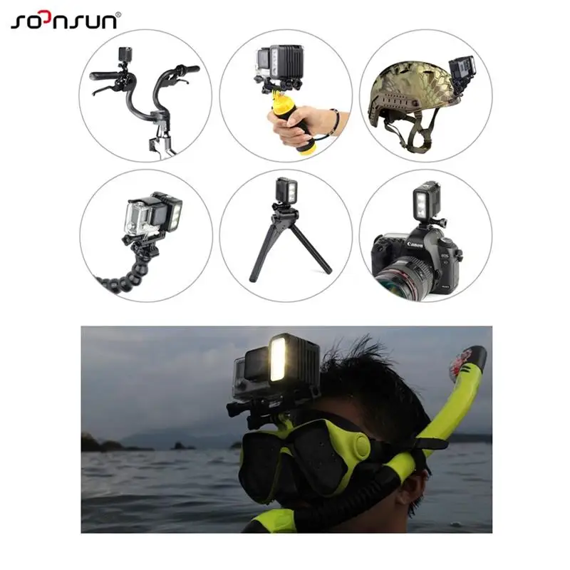 SOONSUN Aluminum LED Light Spot Lamp for GoPro Hero 11 10 9 8 7 6 5 4 SJCAM DJI OSMO Action Camera IPx7 Waterproof Accessories