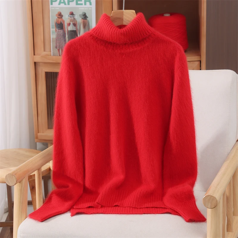 

Mori Girl Style Turn-Down Collar Lrregular Sweater Women's Pullovers Basic Soft Warm 100% Mink Cashmere Casual Loose Tops