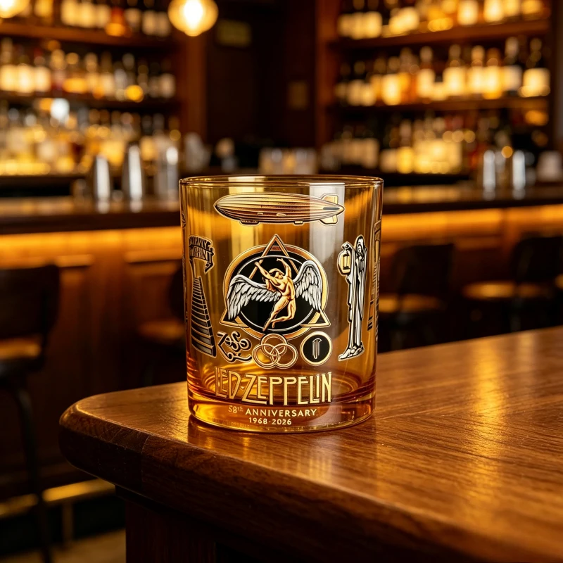Led Zeppelin 58th Anniversary Amber Glass Rock Bar Whiskey Tumbler Limited Edition Collectible Beer Cup for Rock Fans