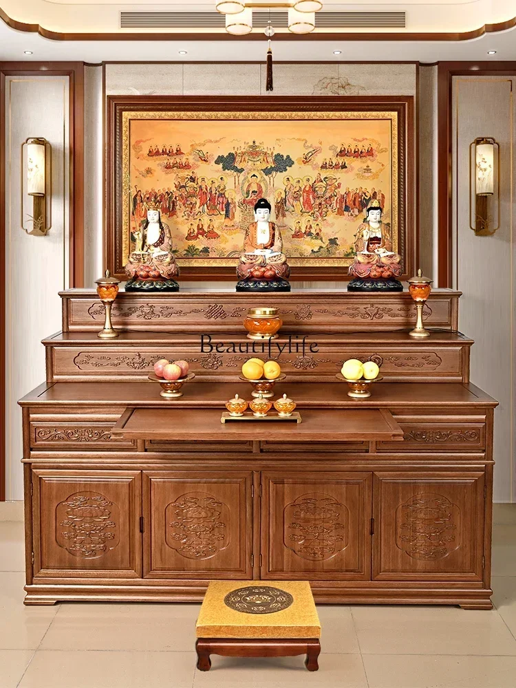 

pg46*Solid Wood Three-Layer Buddha Shrine Altar New Chinese Incense Table Buddha Cabinet