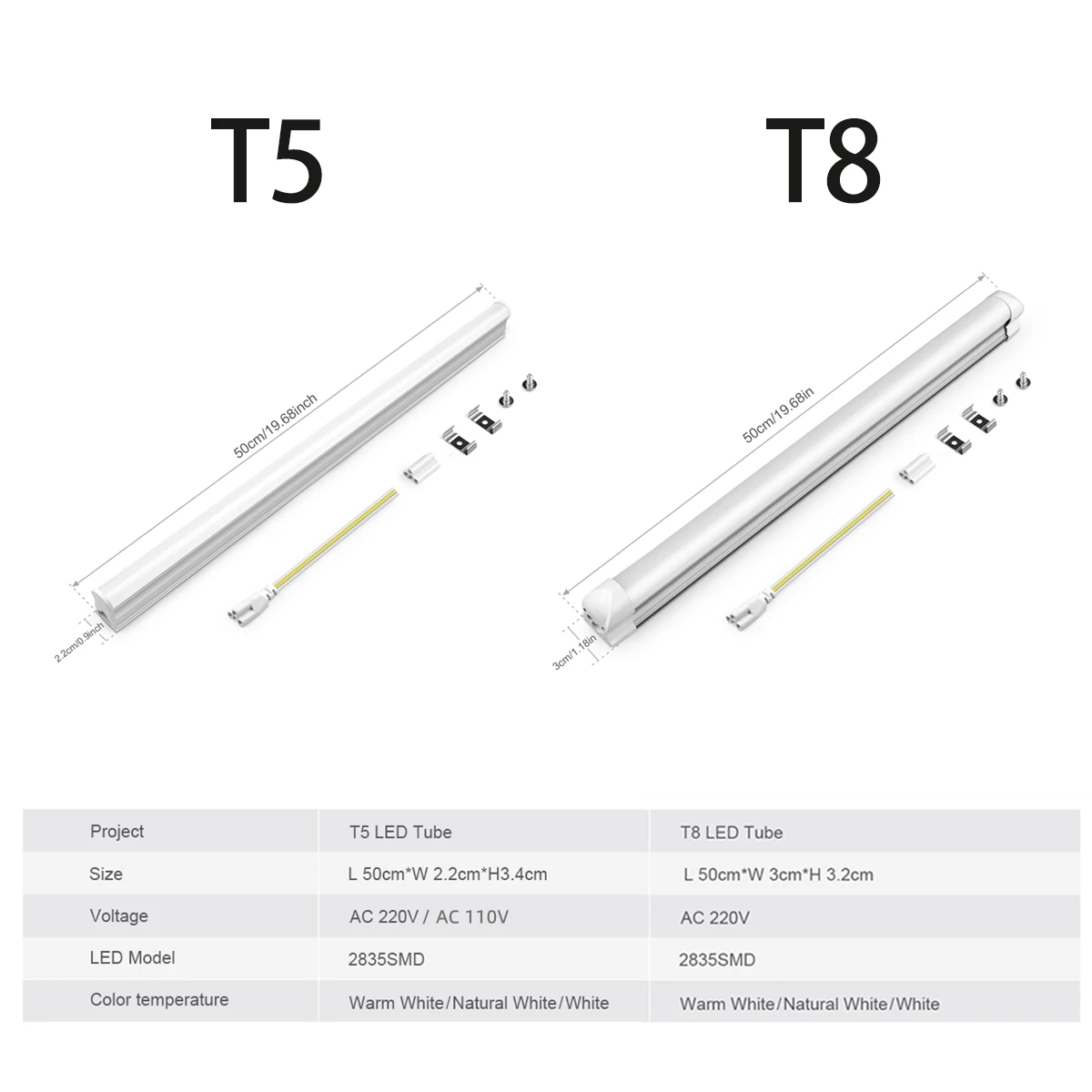 T5/T8 Led Tube Light 15W/25W Aluminium Bar Lamp 50CM 2835LEDs Ceiling Wall Lamps for Indoor Workbench Warehouse Garage Lighting
