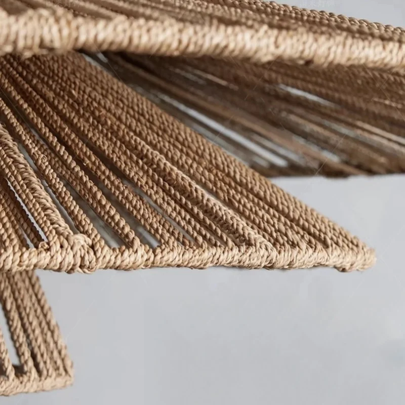Retro Wabi Sabi Hemp Rope Chandelier Bamboo Weaving Pendant Light for Bedroom Dining Room Handmade Straw Hat Pendant lamp
