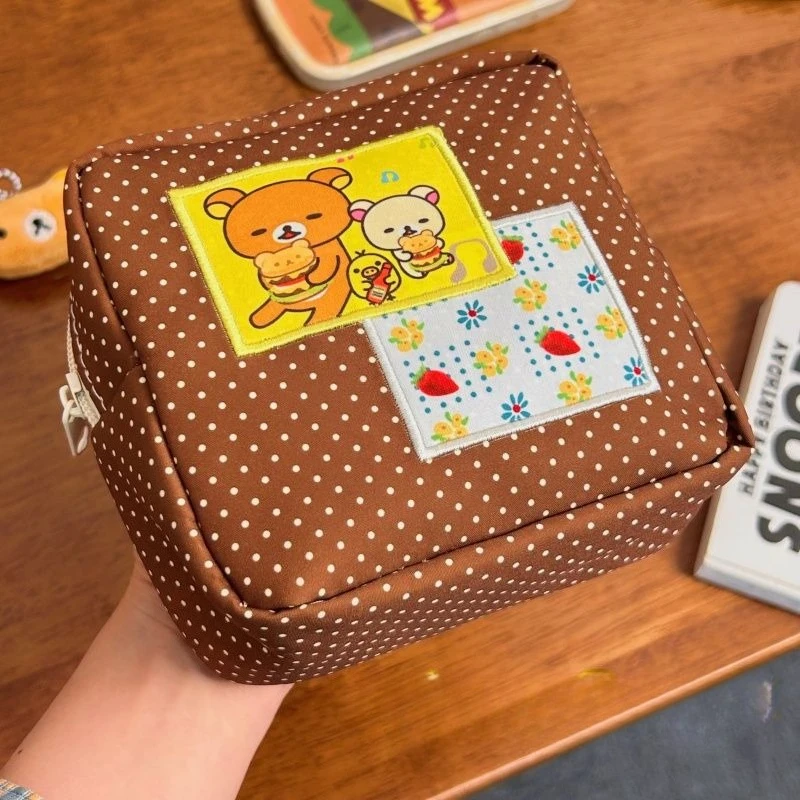 Rilakkuma Dot Pattern Makeup Bag Cute Bear Print Portable Zipper Cosmetic Storage Pouch Travel Toiletry Bag - view 5