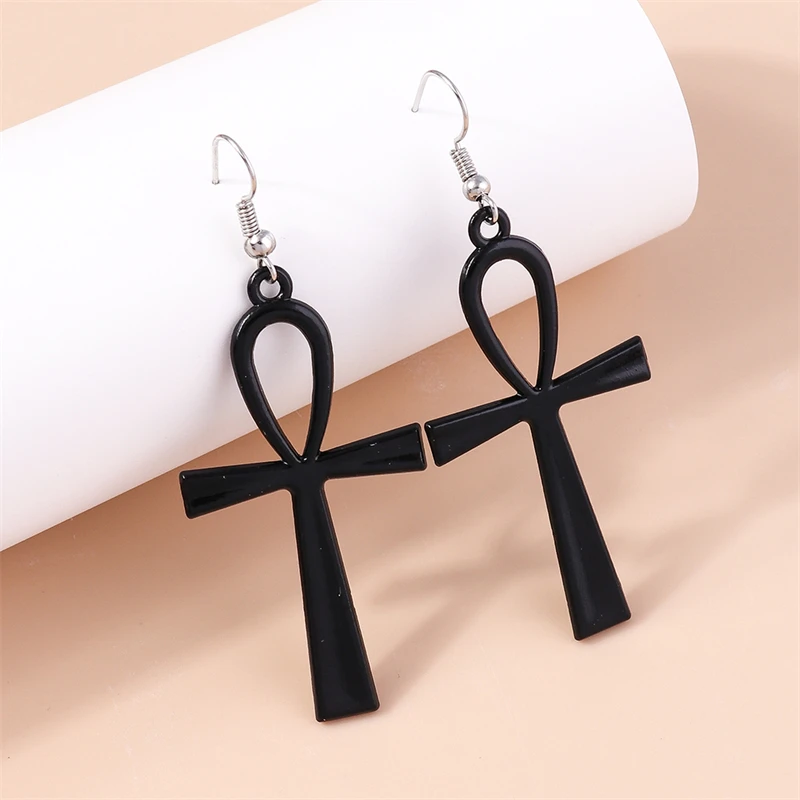 Women's Gothic Black Cross Drop Earrings, Dangle Hook Design