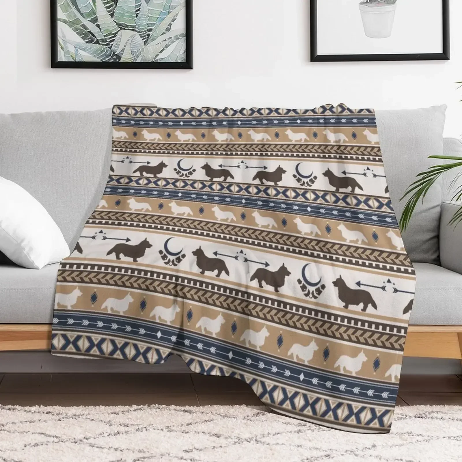 

Boho dogs | Corgi tan Throw Blanket Personalized Gift Summer Sofas Cute Blankets