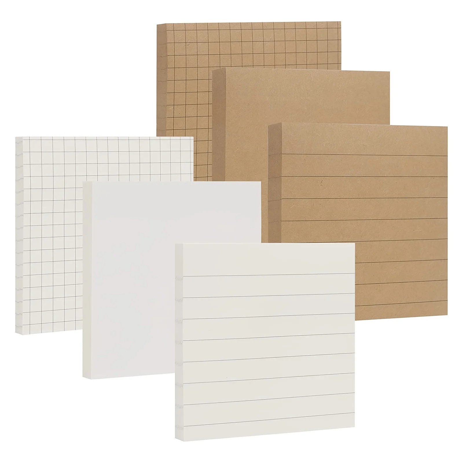 6pcs Kraft Paper White Blank Lined Grids Sticky Notes