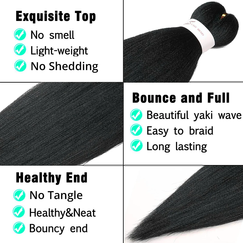 Extensão longa pré esticada do cabelo da trança, cabelo sintético profissional para trança Eazy, 26 ", 90g