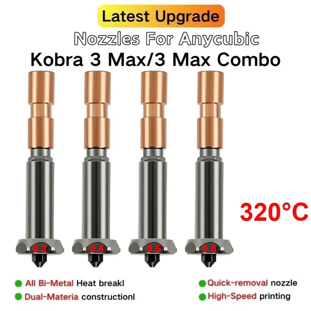 

0.2mm 0.4mm 0.6mm 0.8mm 3D Printing Nozzle Quick-Swap Dual-Material Hotend Removable for Anycubic Kobra 3 Max Combo