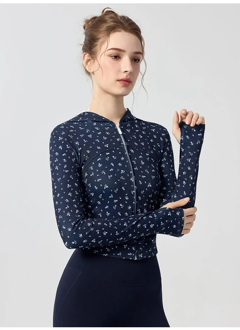 JHJN Sports Jacket For Women Long Sleeves Outdoors Running Fitness Tops Personalized Printing Leopard Print Yoga Hooded