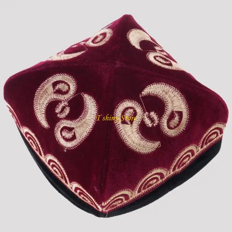 N58F Ethnic Styles Embroidered Velvets Hat Cultural Enthusiasts Hat Unique Styles Hat for Fashion Enthusiasts