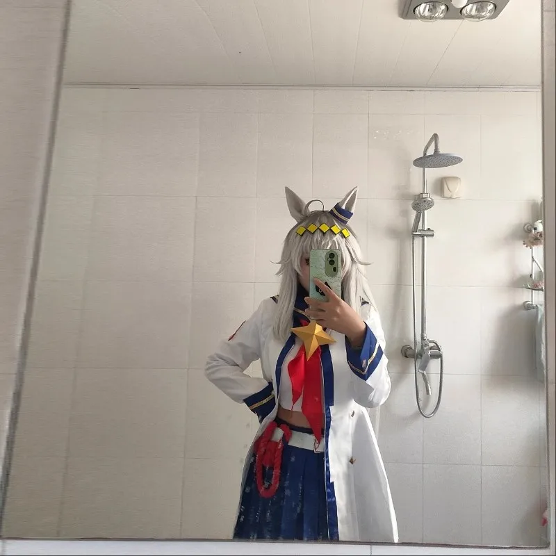 게임 Umamusume: Pretty Derby 오구리 캡 코스프레 의상 가발 꼬리 흰색 선원 유니폼 스커트 코트 여성 러블리 할로윈 슈트