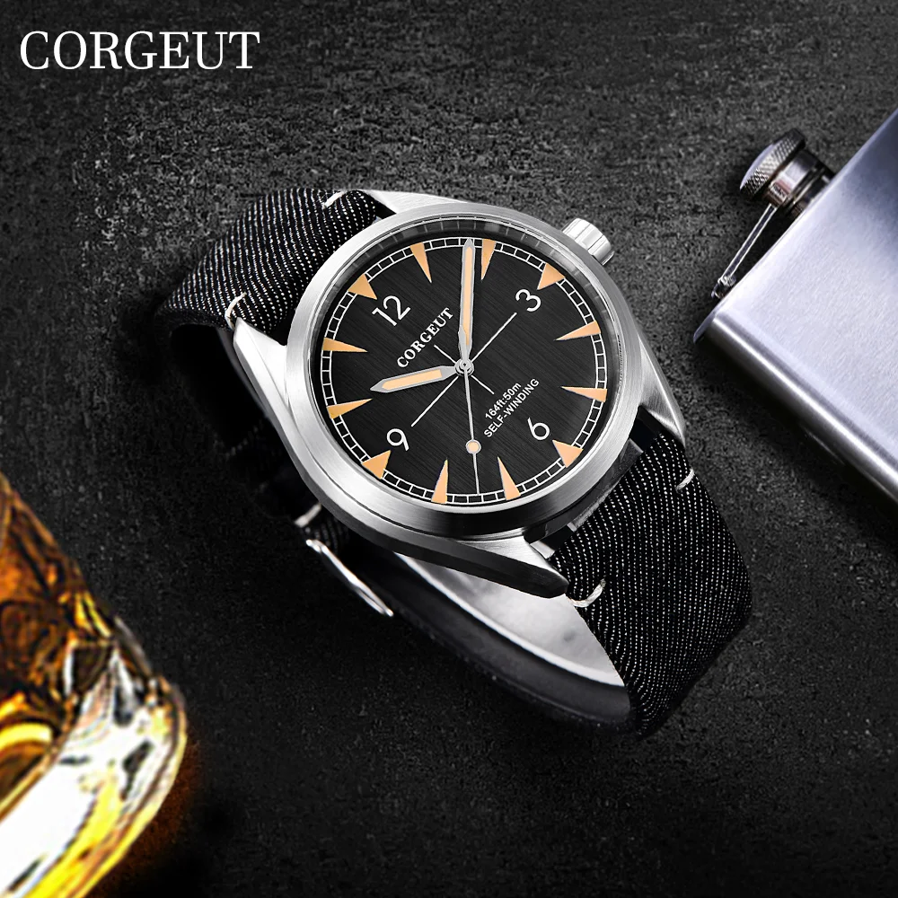 CORGEUT 41mm Senior Luxury Leather Cycling Watches Mens Sapphire Glass Automatic Mechanical NH35 Movement Watch for Man Luminous