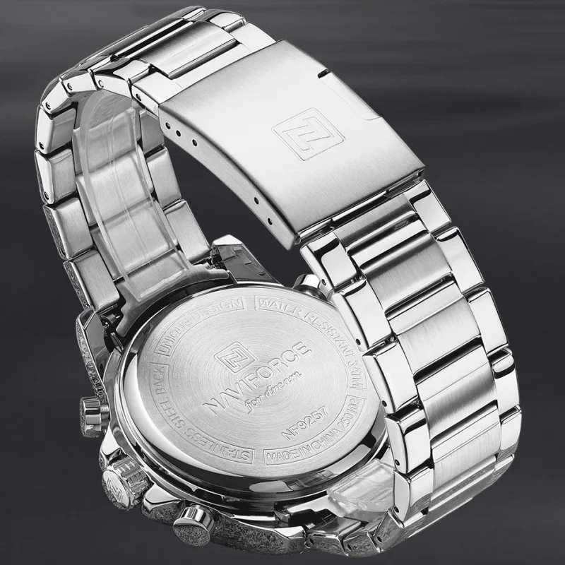 NAVIFORCE Men's Stainless Steel Watchband LED luminous Mode 3ATM waterproof Watch Multifunctional Double-Display Watch Date Gift