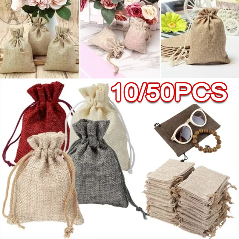 

7x9cm Natural Linen Jute Drawstring Gift Bag Burlap Sack Pouch for Wedding Birthday Party Favor Jewelry Candy Storage Reusable