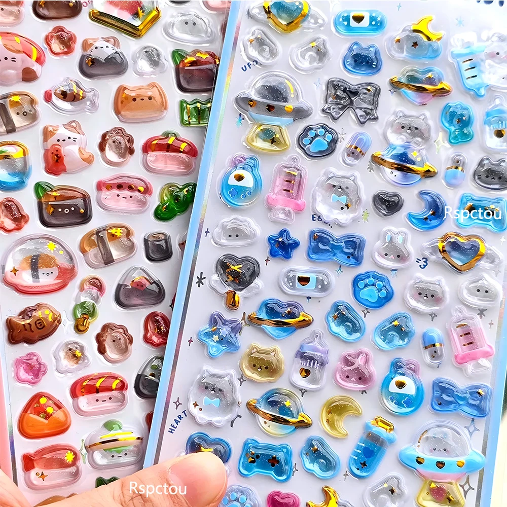 Kawaii Cartoon 3D Relief Sticker Cute Animal Bread Sushi Crystal Decals DIY Phone Case Laptop Stationery Scrapbooking Journal
