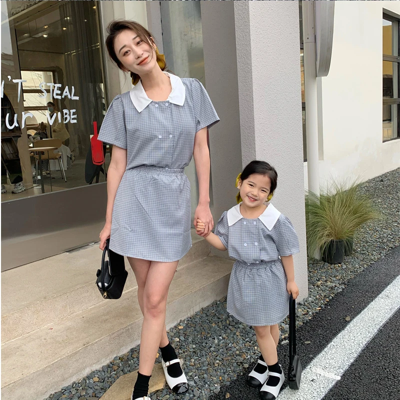 Korean Version of Parent-child Wear Mother and Daughter Xiaoxiang Style Suit French Double-breasted Culottes Suit mommy and me