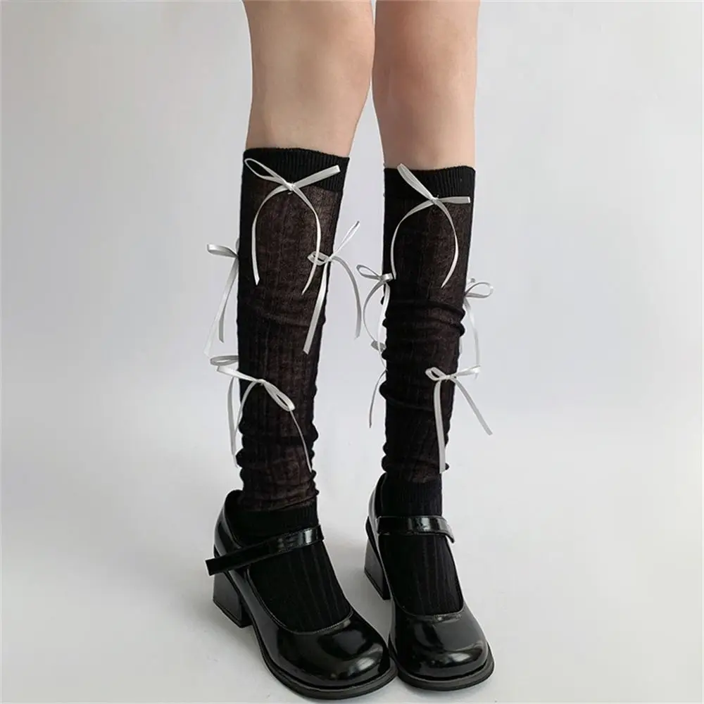 

1 Pair Sweet Ballet Style Lolita Long Socks Transparent Thin Style JK Stockings Bandage Bowknot Thigh Stockings for Women Girls