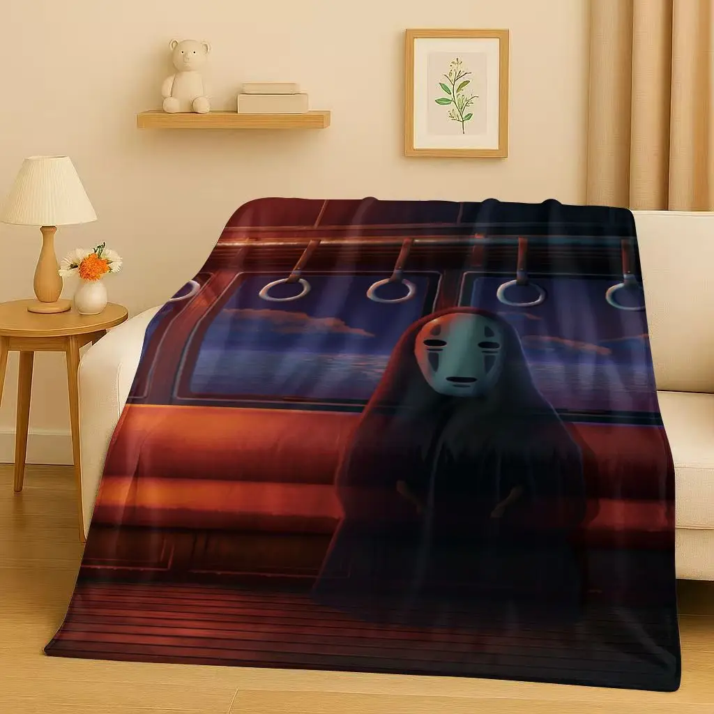 Classic Cartoon Spirited Away No Face Man Flannel Blanket,Ultra Soft Warm Plush Throw for Home Bedroom Bed Sofa Cover Kid Gift