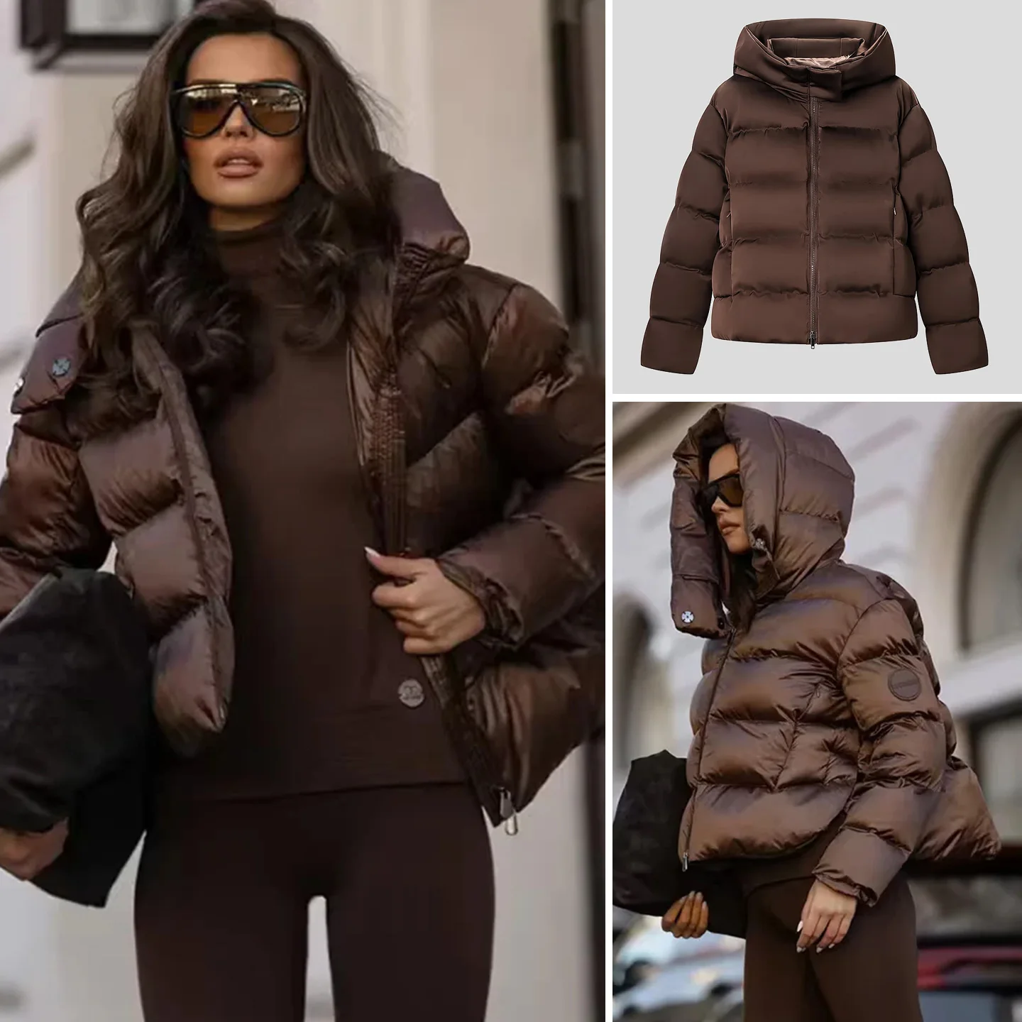 

Winter New Women's Zipper Long Sve Stand Collar Hooded ort Cotton Jaet Coat Straight Leg Regular Length Zipper Entry