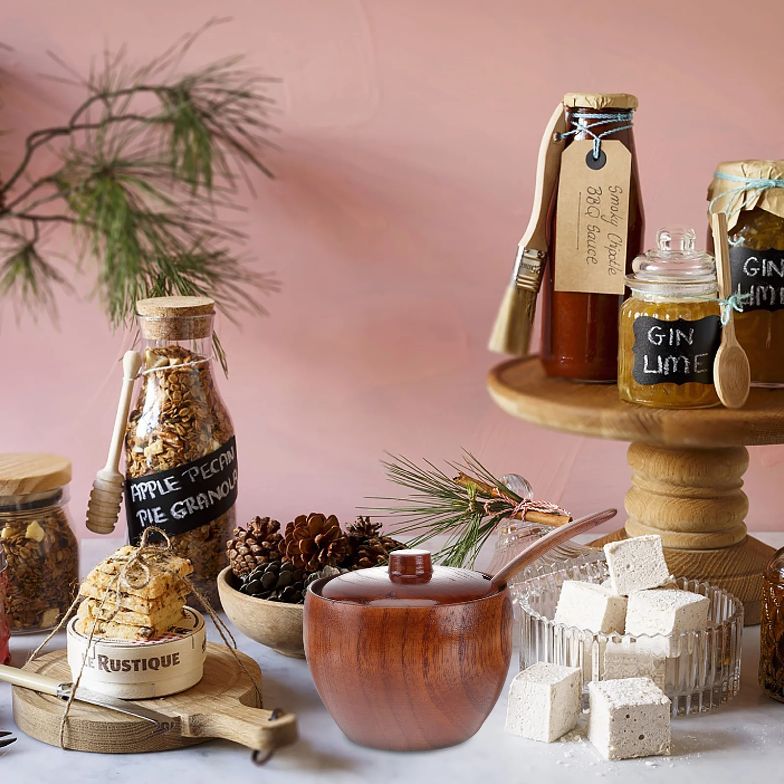 

Natural Wood Spice Jar Nordic Style Kitchen Seasoning Box Coffee Sugar Salt Cellar Organizer Spice Jar Seasoning Box with Spoon