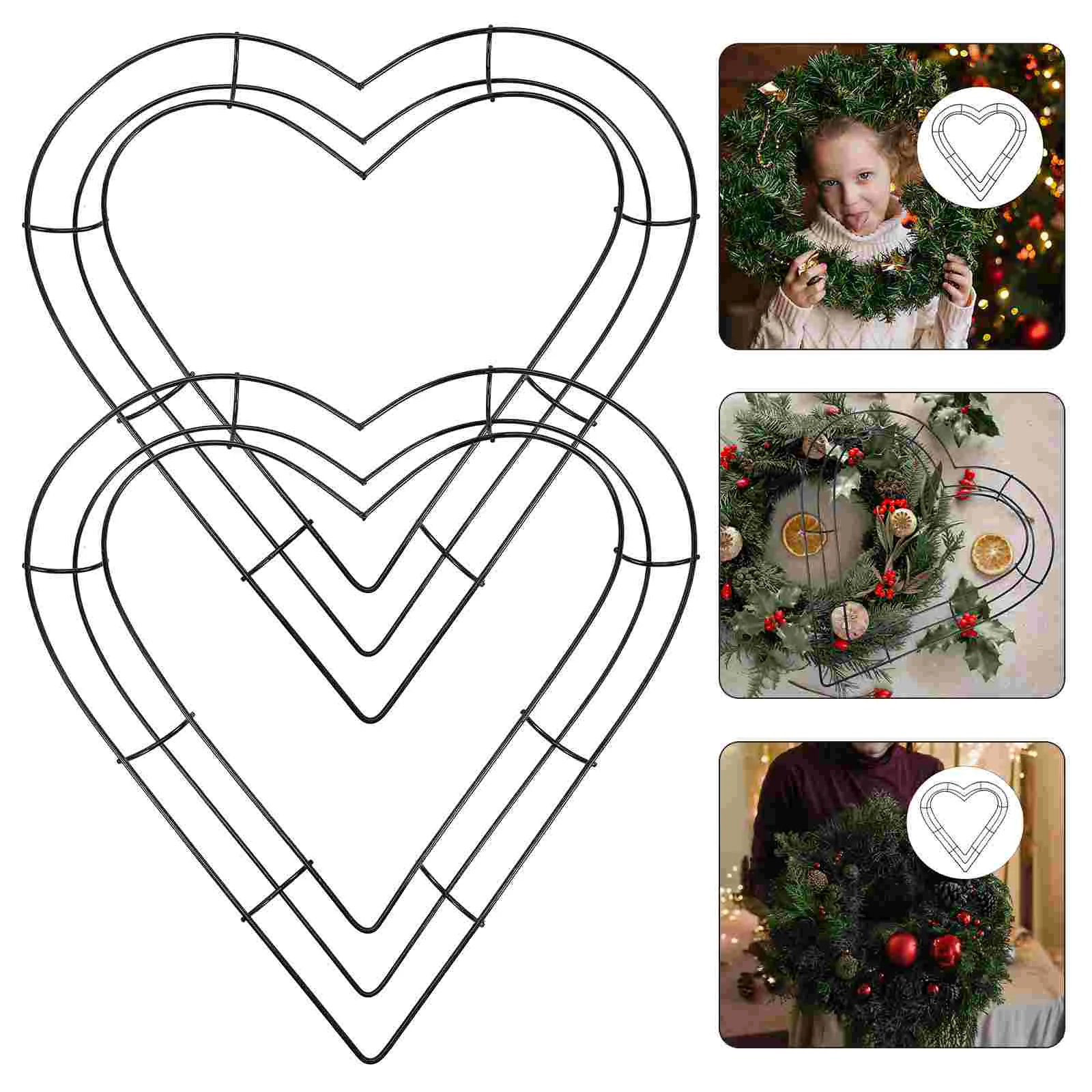 

2 Pcs Iron Wreath Frame Metal Heart Decorative Hoops Front Door Christmas Garland Shaped Ring Flower Wire Decoration