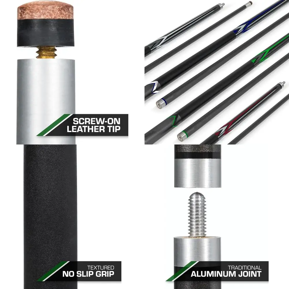 

4-Piece Masterton Billiard Cue Set - 58 Cues with Leather Tips and Microfiber Grips by EastPoint Sports