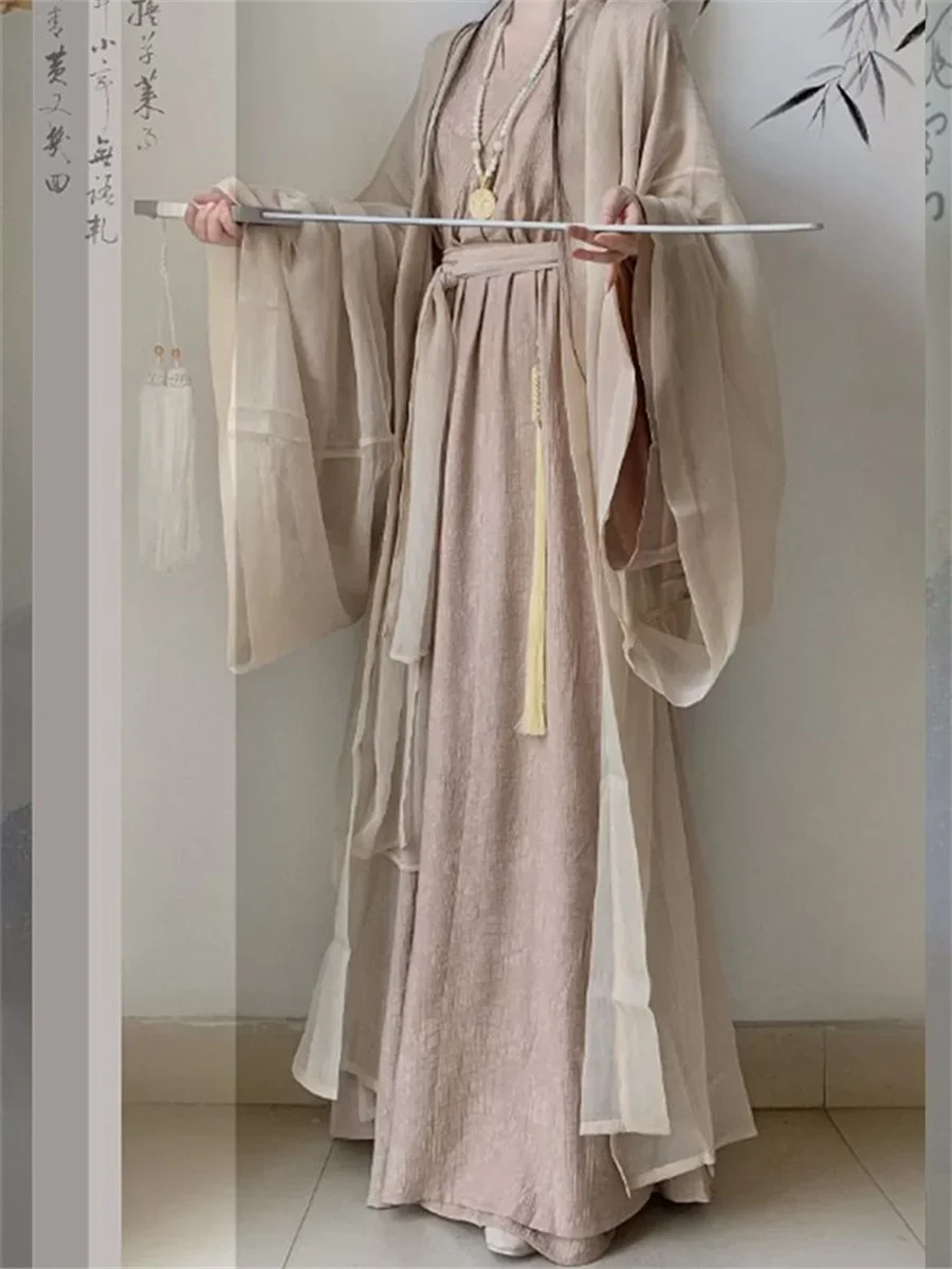 Robe Hanfu traditionnelle chinoise en coton et lin pour femme, costume de cosplay d'Halloween, gris, grande taille, auto