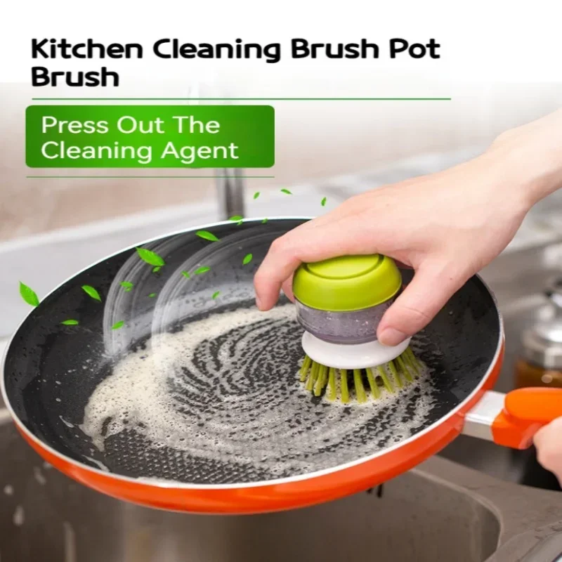 

2024 Hot Dishwashing Brush With Press Soap Dispenser Palm Brush Dishwashing Kitchen Frosted Brush With Bracket Drip Tray