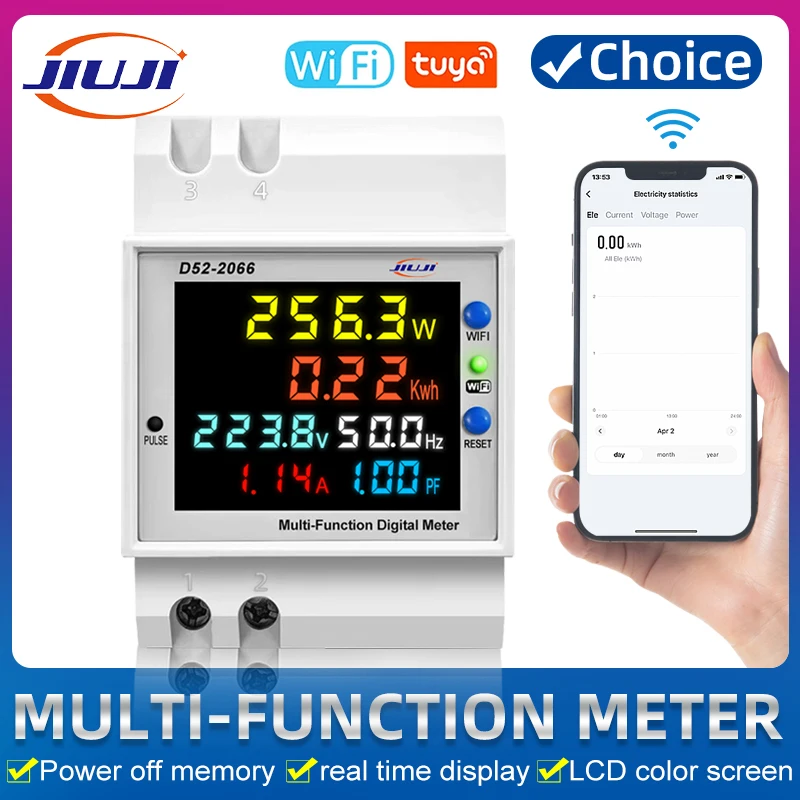 Tuya WiFi Smart Energy Meter 100A DIN Rail Digital Power Meter kWh Voltage Current Monitor for Solar PV EV Charger