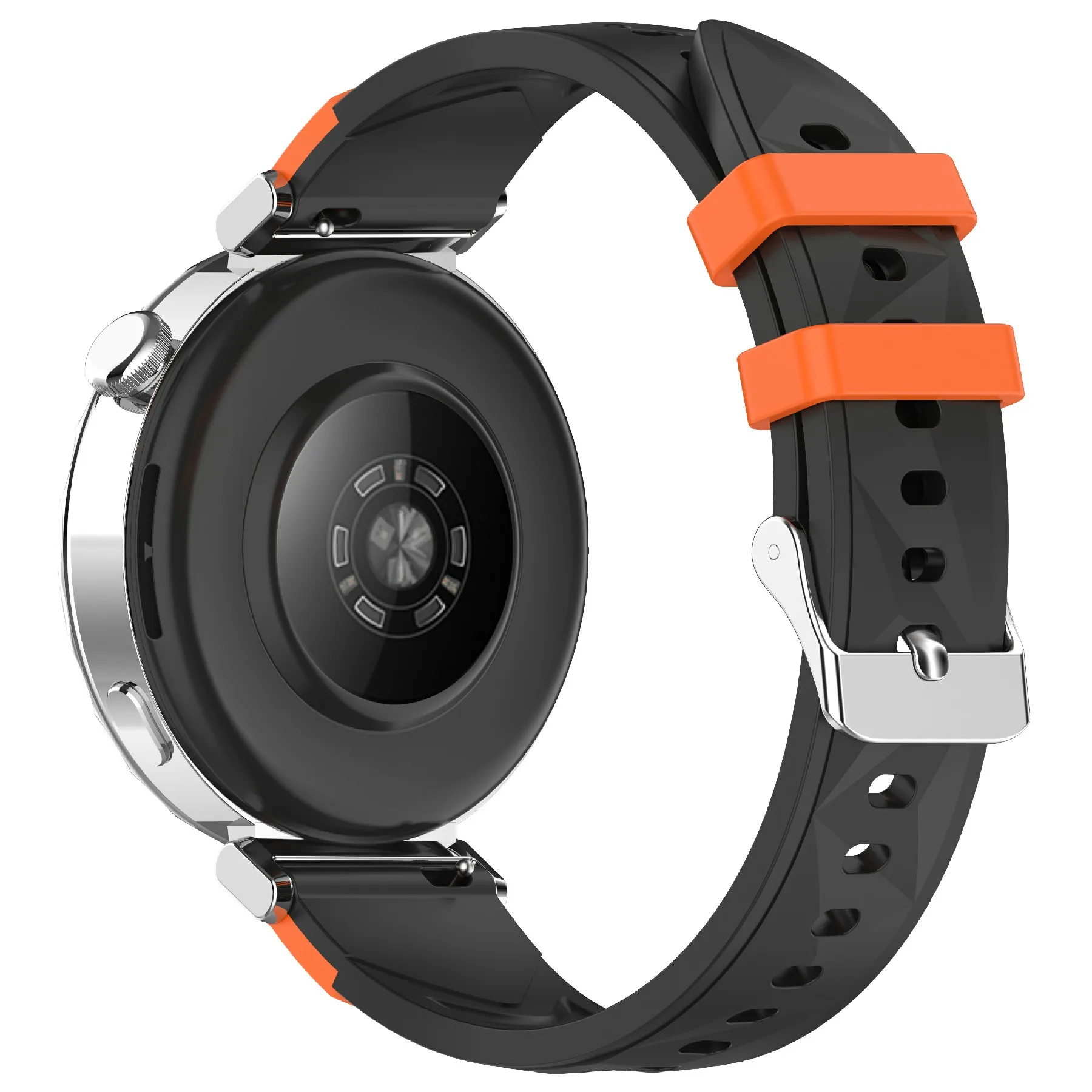 18mm Rhombus Pattern Silicone Band for Huawei Watch GT 6 / 5 / 4 41mm Dual Color Watch Strap - Black / Orange
