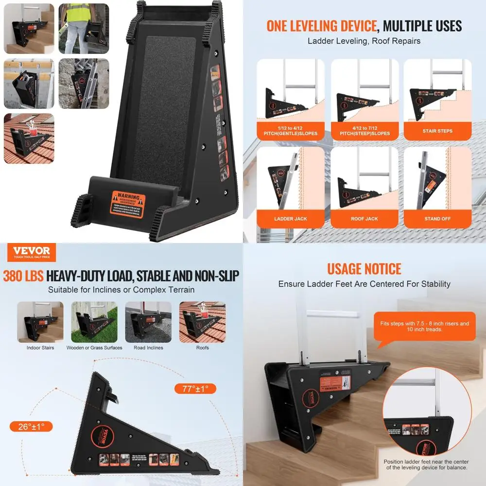 

load-bearing ladder leveler, 380 lbs capacity, hopper design, staircase stabilizer with storage, user-friendly and stable