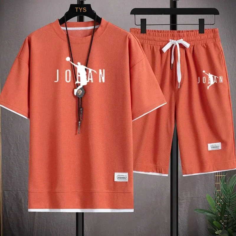 Summer sports new men's fashion casual wear round-neck short-sleeved T-shirt and shorts breathable set