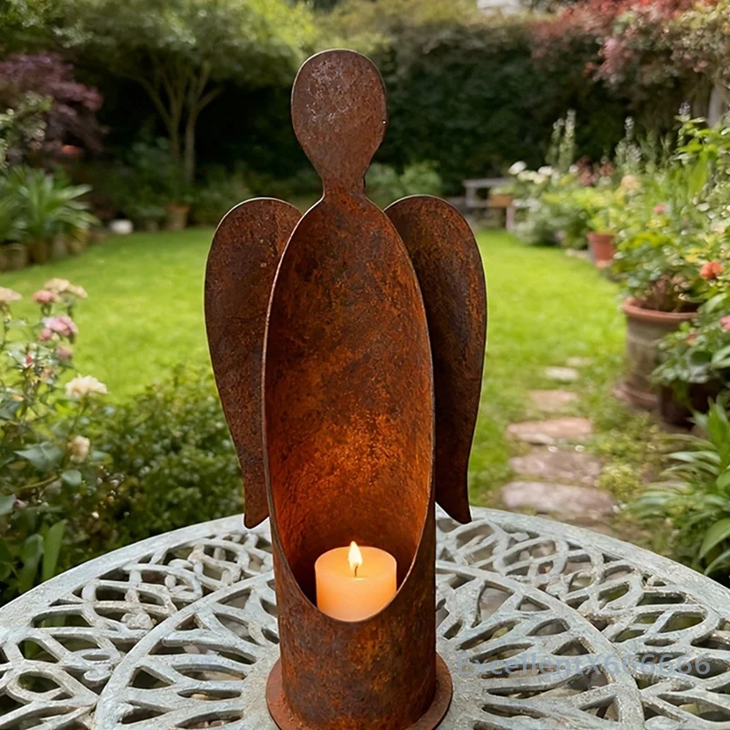 

Vintage Rustic Angel Candle Holder With Wings Copper Finish, Tabletop Candle Holder For Christmas, Easter, Thanksgiving Decor