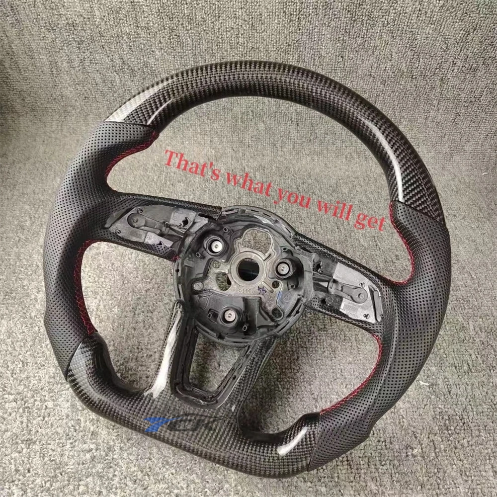 Customized Perforated Leather Black Real Carbon Fiber Steering Wheel Fit For S5 2017-2020 Remanufactured Auto Accessory