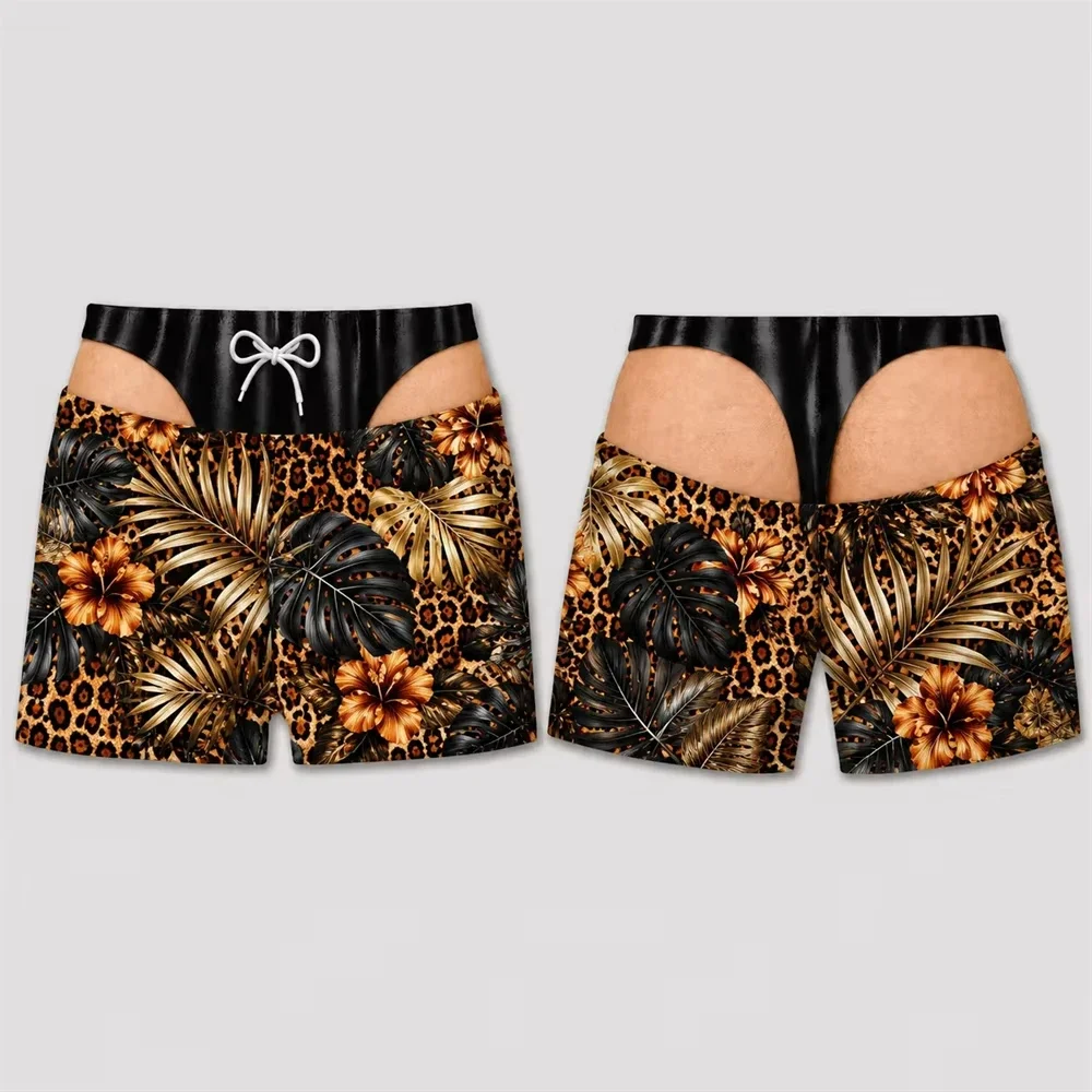 Herren-Badehose mit ausgefallenem Schnitt, 3D-Druck, tropischer Sonnenuntergang, Ozean-Tiermuster, elastischer Kordelzug, Sommer-Strandparty-Shorts – Detail 10