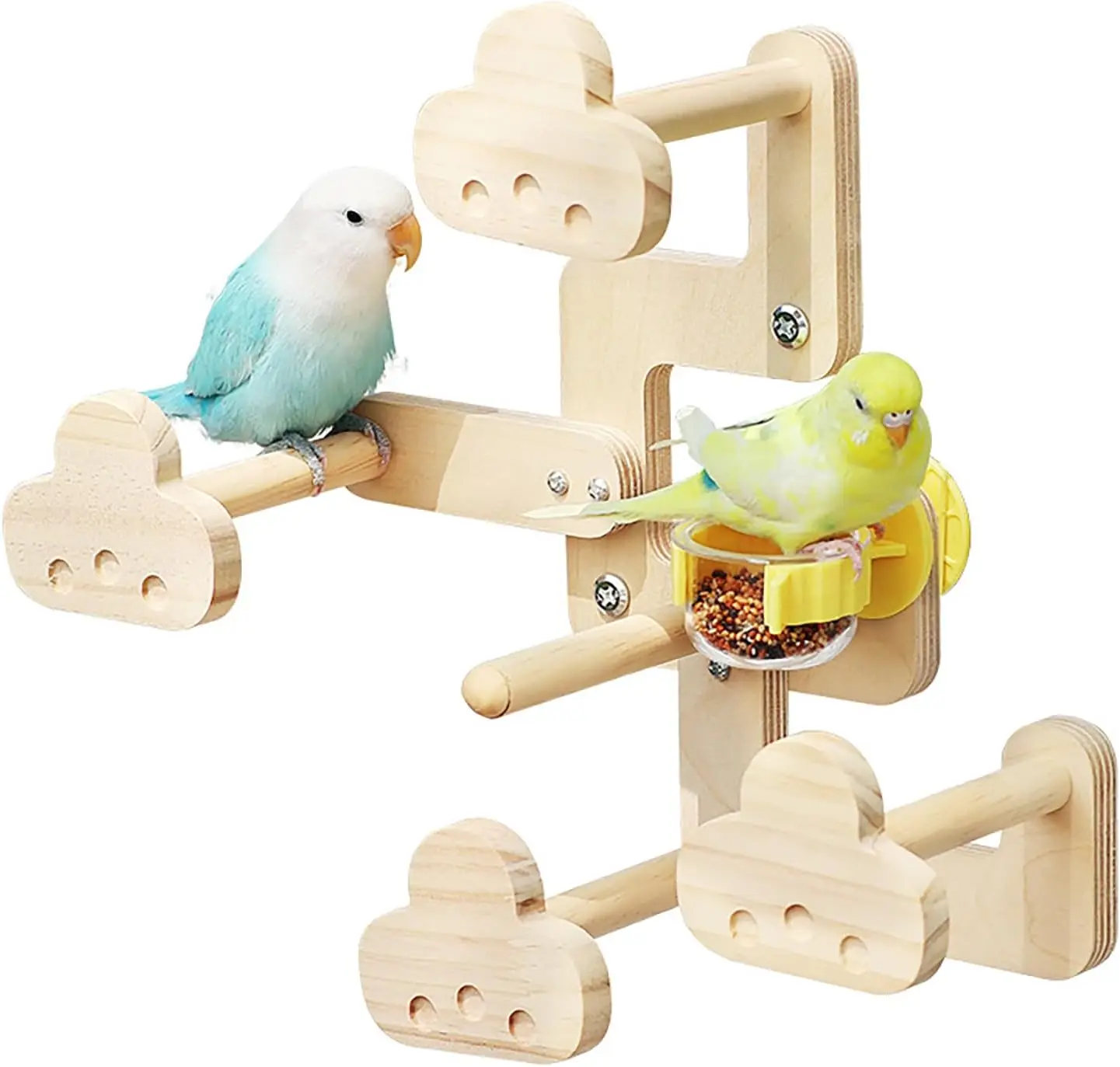 

Wooden Bird cage Toys, Interactive Climbing Parakeet perches with a Feeding Cup,Bird Cage Accessories for Parakeet, Cockatiel, B