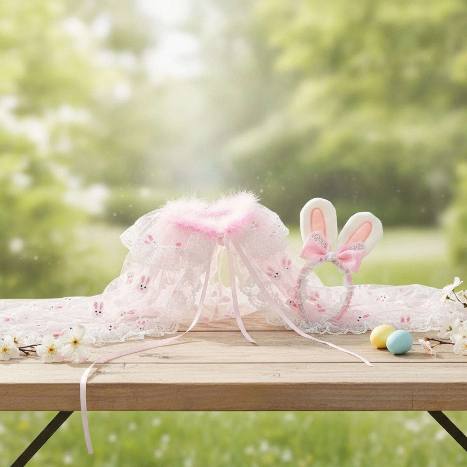 Goose Costume with Bunny Ears Pink Goose Costume with Bunny Ear Hat Clothes Festive Decorations Pastel for Homeowners view 2