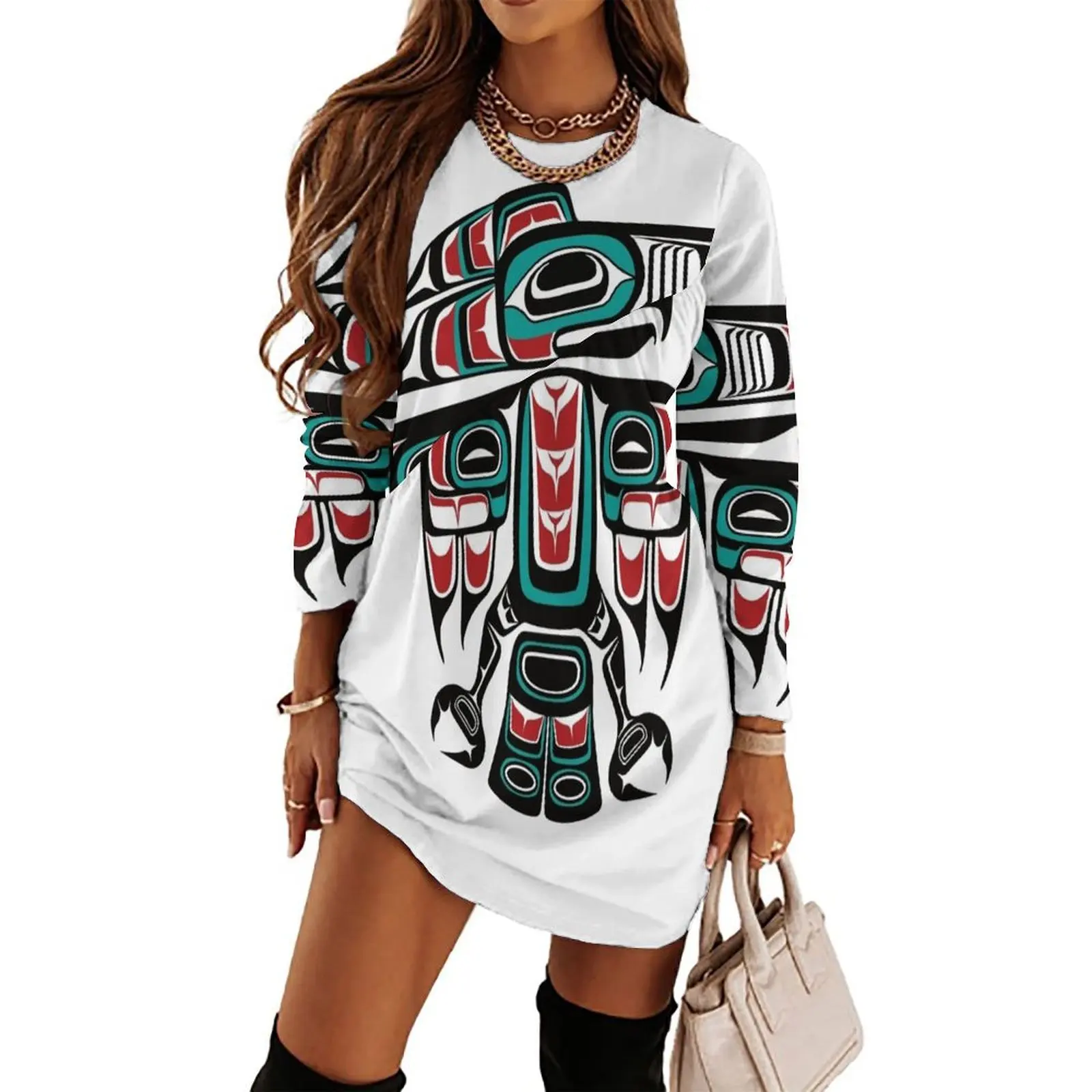 Haida Tlingit Native Raven Totem Long Sleeved Dress prom dress 2024 women long dresses dresses for official occasions