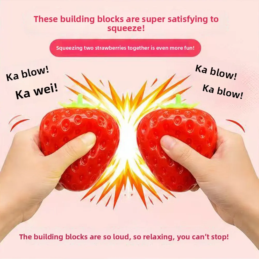 Strawberry Crunch Squishy Toy Shapeable Stress Ball Block Filling Slow Rebound Squeeze Toy ASMR Friction Noise Anti Anxiety Gift