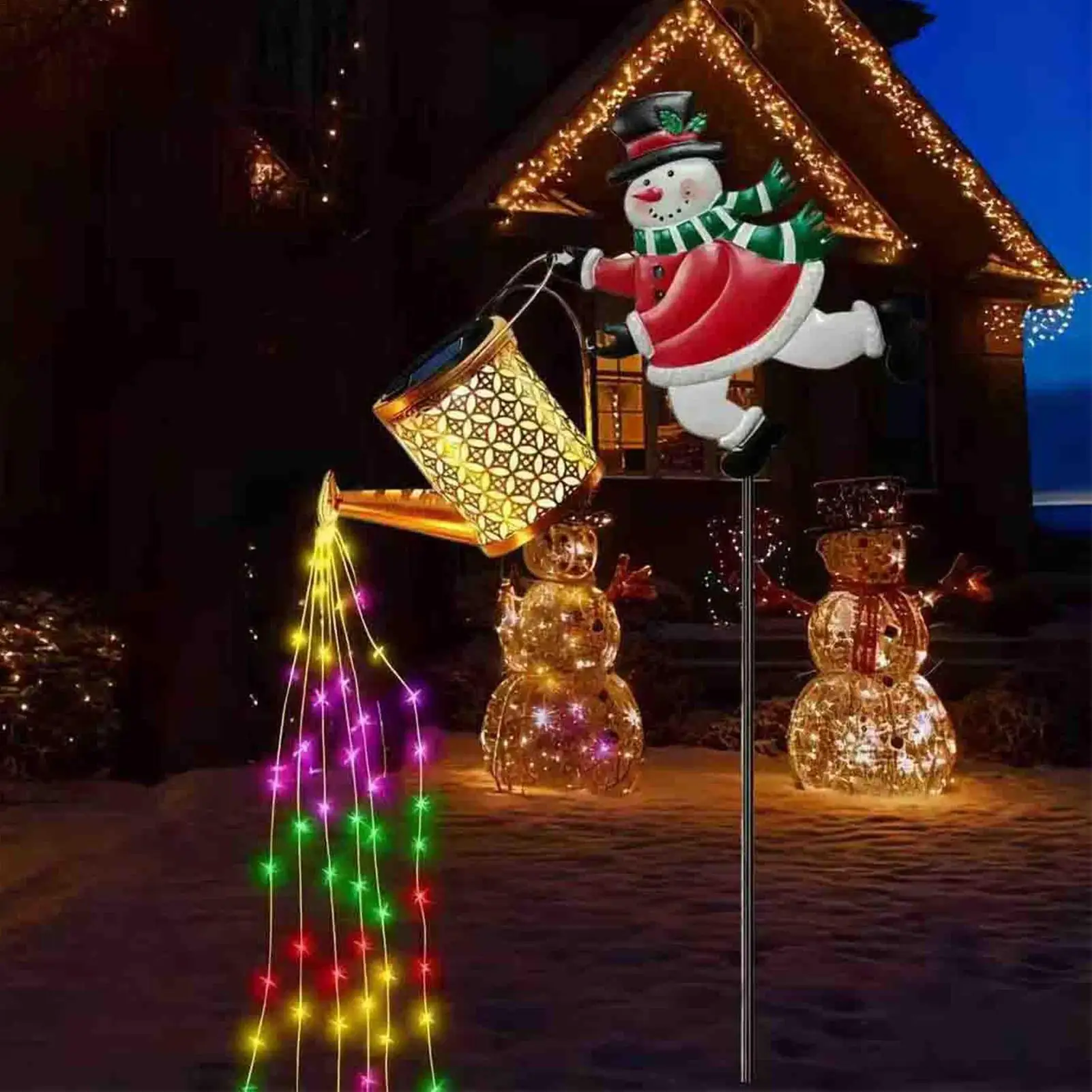 ソーラーじょうろライト-雪だるまデザイン-クリスマス屋外装飾-ソーラーガーデンライト-景観-芝生-裏庭-パティオ用