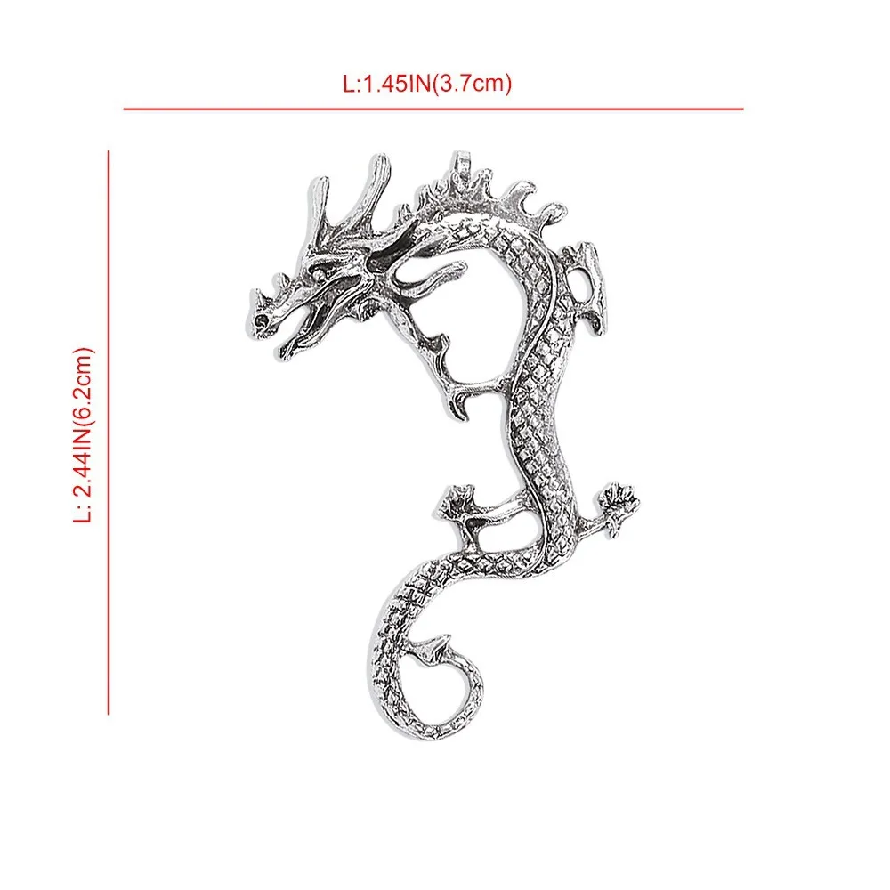 ต่างหูแบบหนีบหูโลหะรูปมังกรใหม่ต่างหูวินเทจสีทึบเครื่องประดับอัญมณี