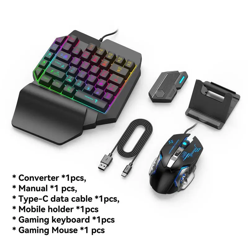 New Wired One-Handed Keyboard Ergonomic Mouse Combo Set Bluetooth 5.0 Converter Set For PC Mobile Phone Gamer Phone Accessories