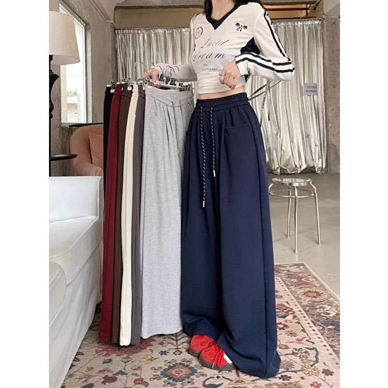 White Wide Leg Pants Loose Hanging Casual Sleeping Pants Women's Autumn Straight Leg Pants Floor Length Pants Pajama Pants